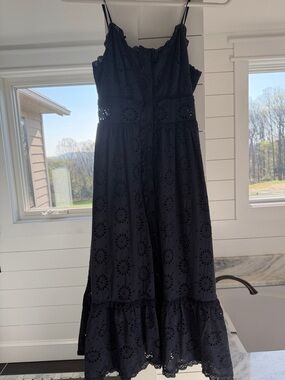 Stellah Navy Eyelet Midi Dress